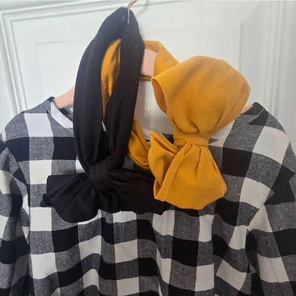 NWOT Ruffle Butts Black & White Buffalo Check Dress Size 6 & 2 Headbands - Picture 1 of 7